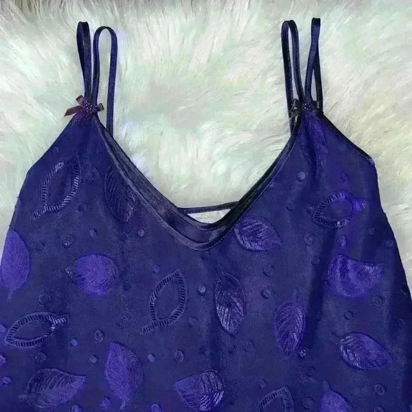 Vintage Dentelle Purple Leaf Print Slip Dress Small - Picture 2 of 6